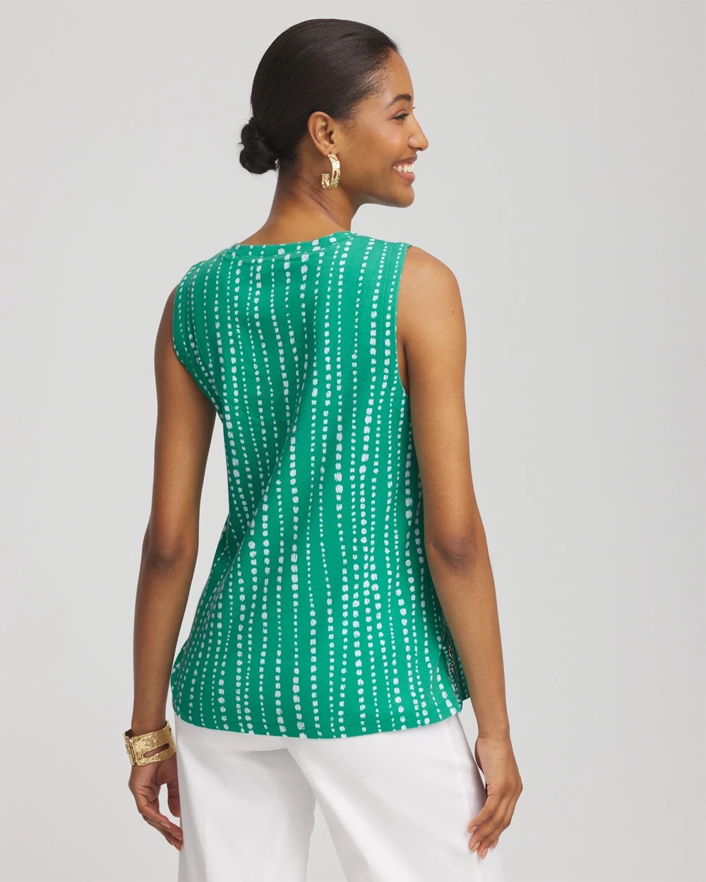 Chico's Women | Polka-Dot Sleeveless V-Neck Tank EDEN GREEN