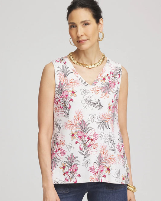 Chico's Women | Floral Sleeveless V-Neck Tank ALABASTER