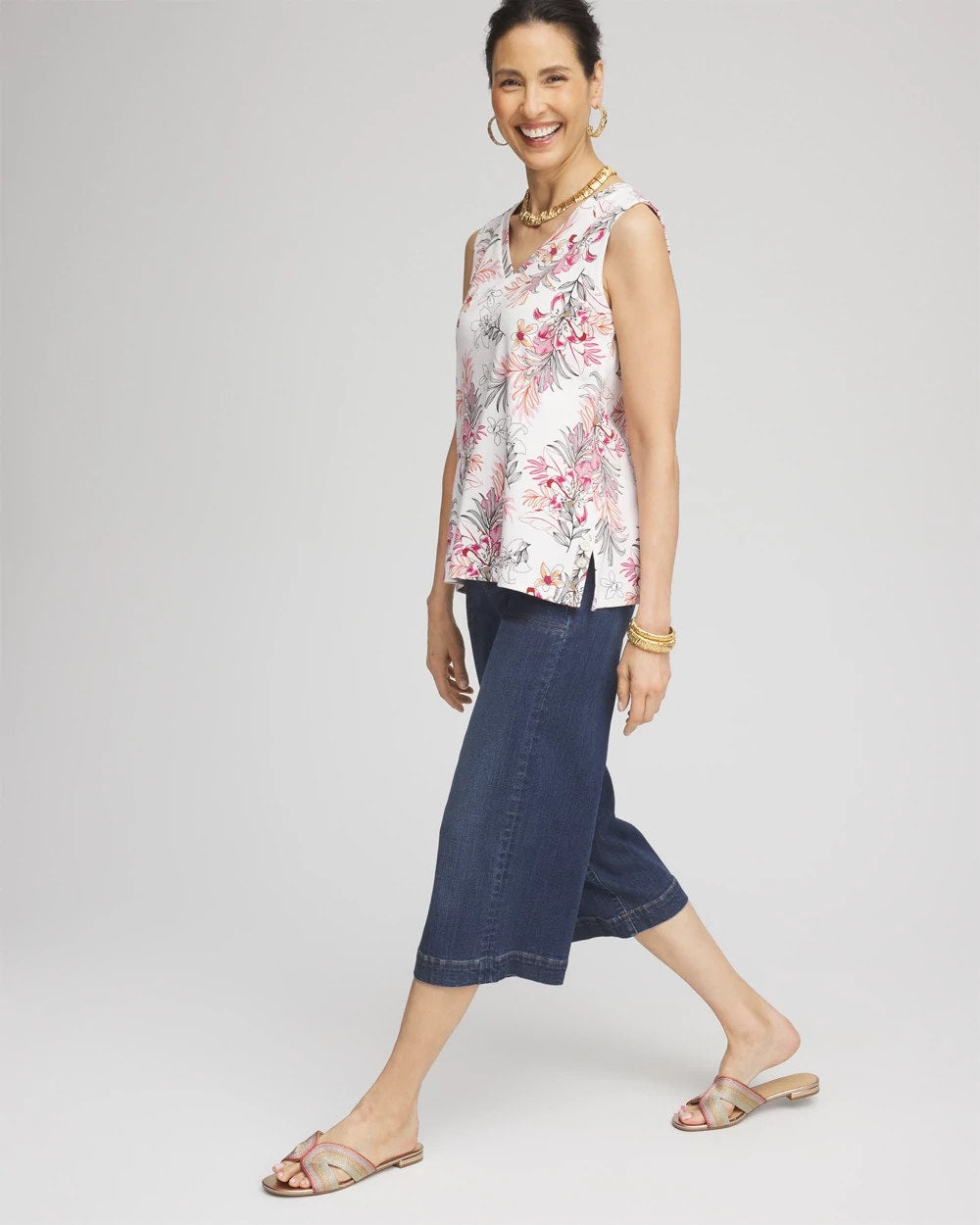 Chico's Women | Floral Sleeveless V-Neck Tank ALABASTER