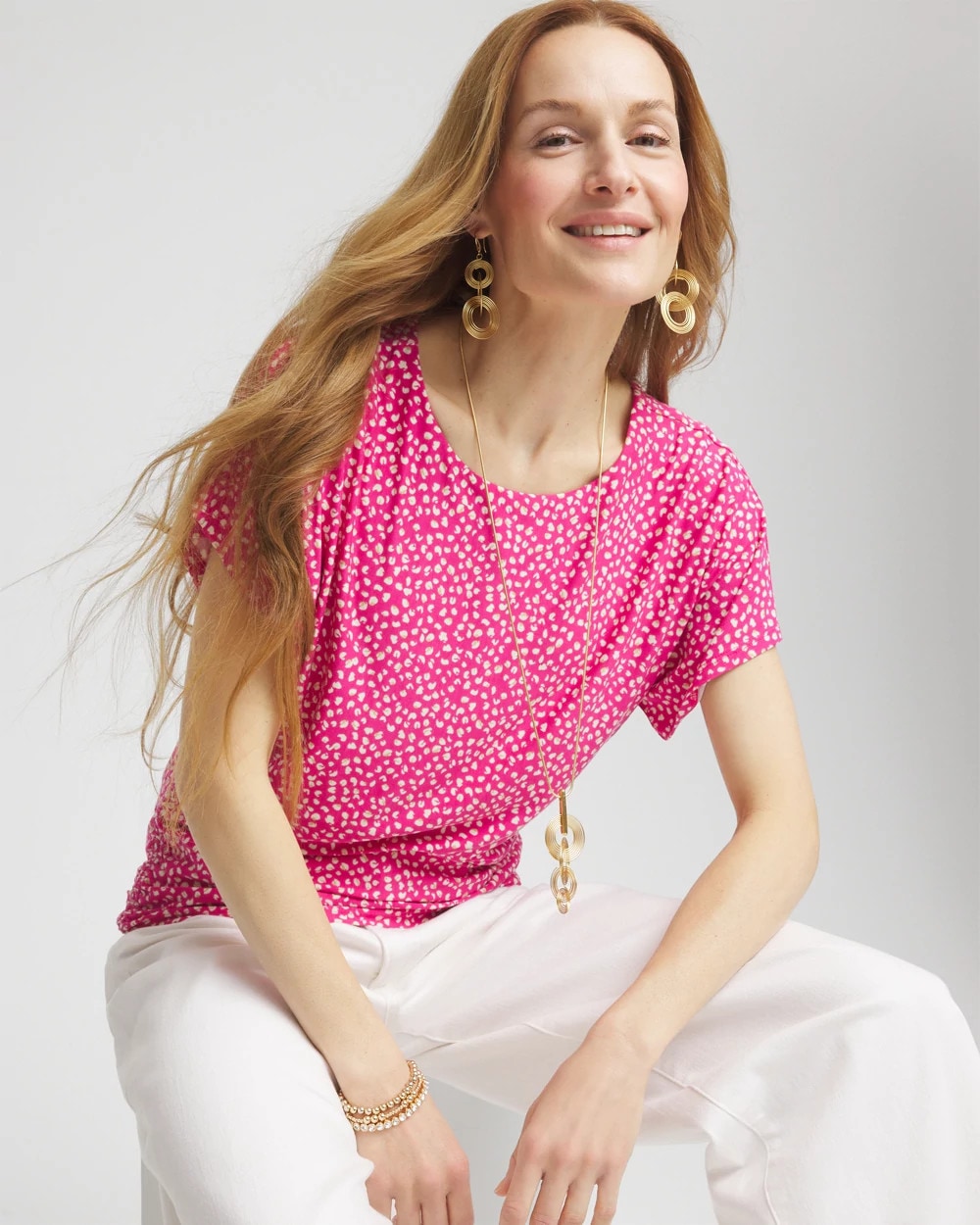 Chico's Women | Touch of Cool™ Cheetah Ruched Banded Hem Top CRUSHED BERRIES