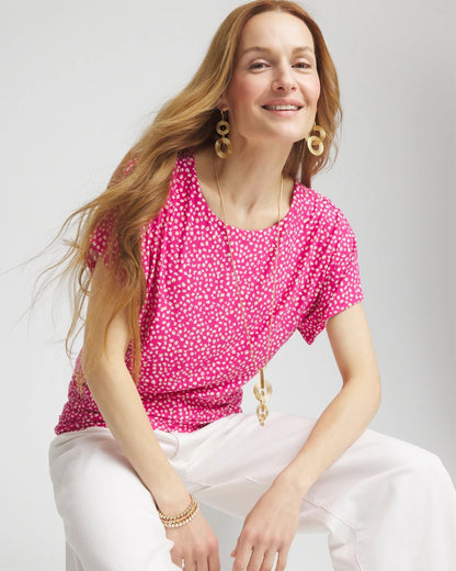 Chico's Women | Touch of Cool™ Cheetah Ruched Banded Hem Top CRUSHED BERRIES
