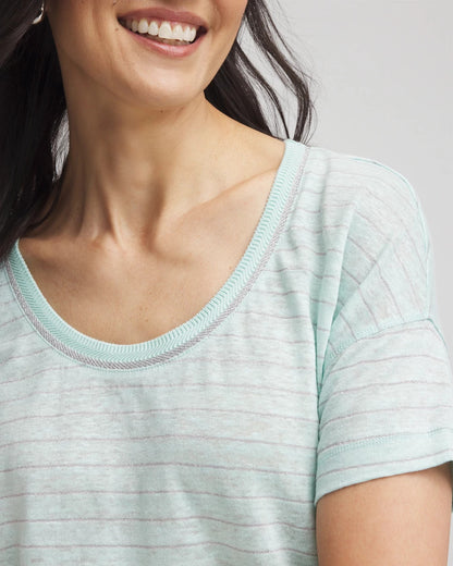 Chico's Women | Striped Sweater-Trim Linen Tee TEAL WATERS