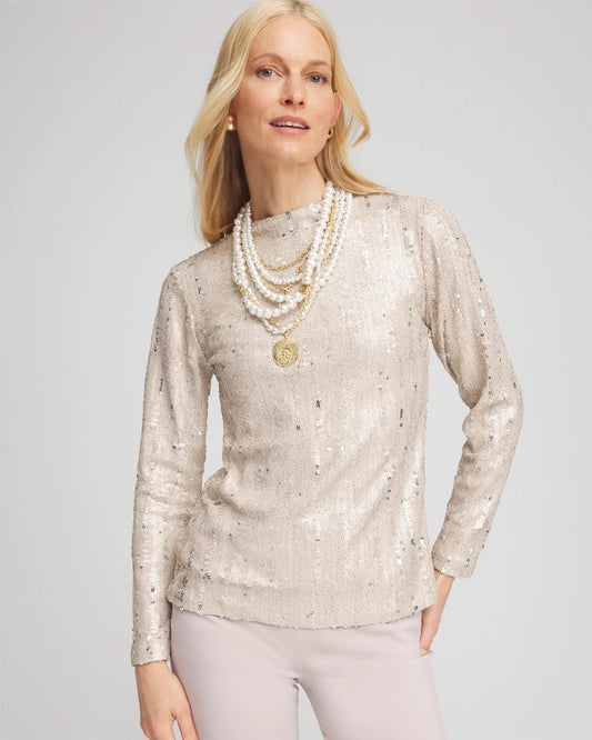 Chico's Women | Sequin Funnel Neck Tee HELIUM