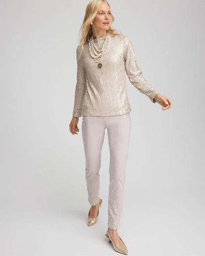 Chico's Women | Sequin Funnel Neck Tee HELIUM