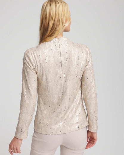Chico's Women | Sequin Funnel Neck Tee HELIUM