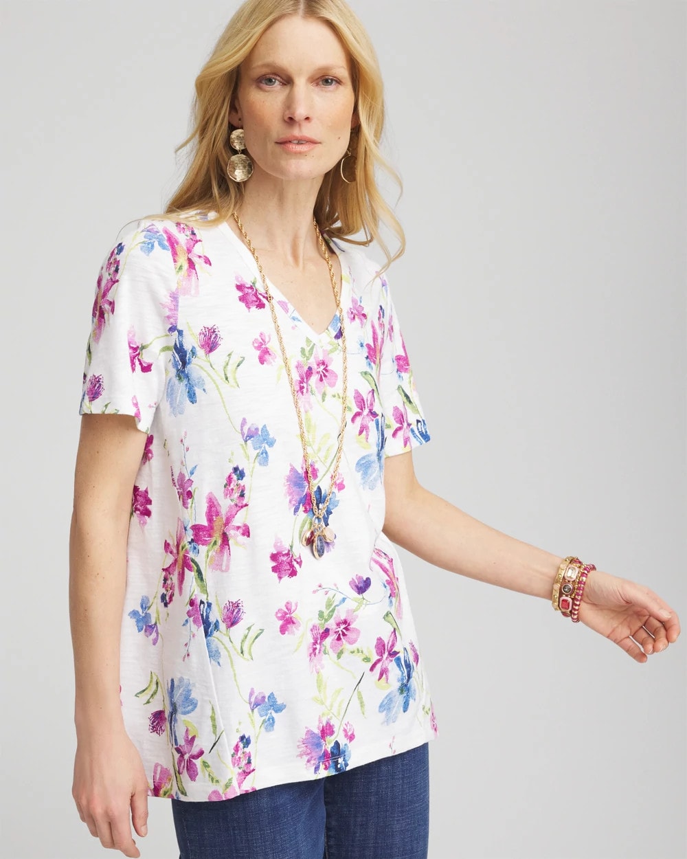 Chico's Women | Wildflower Slub V-Neck Tee ALABASTER