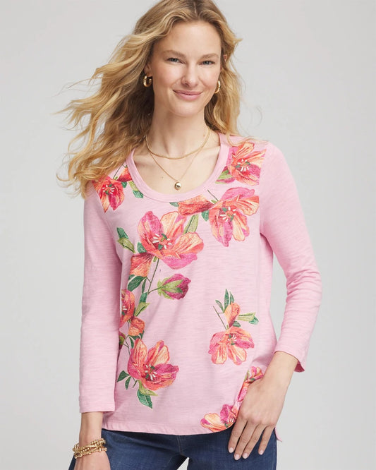 Chico's Women | Floral 3/4 Sleeve Tee ROSE SHADOW