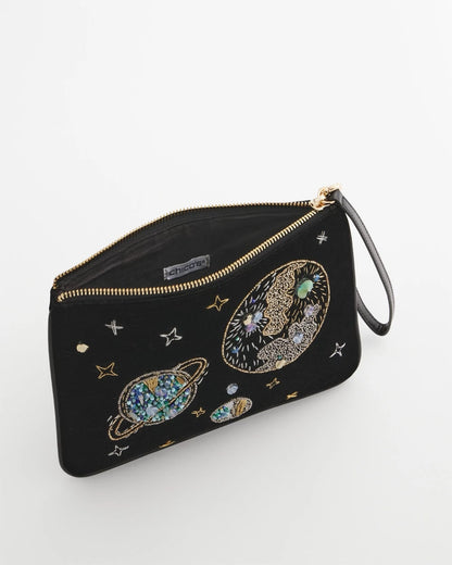 Chico's Women | Planets & Stars Velvet Pouch Wristlet BLACK