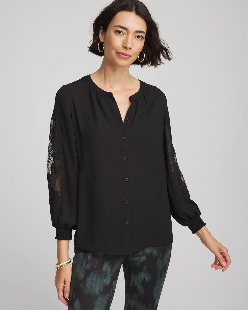 Chico's Women | Crepe Banded Collar Blouse BLACK