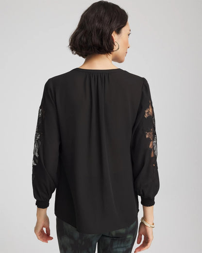 Chico's Women | Crepe Banded Collar Blouse BLACK