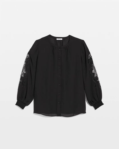 Chico's Women | Crepe Banded Collar Blouse BLACK