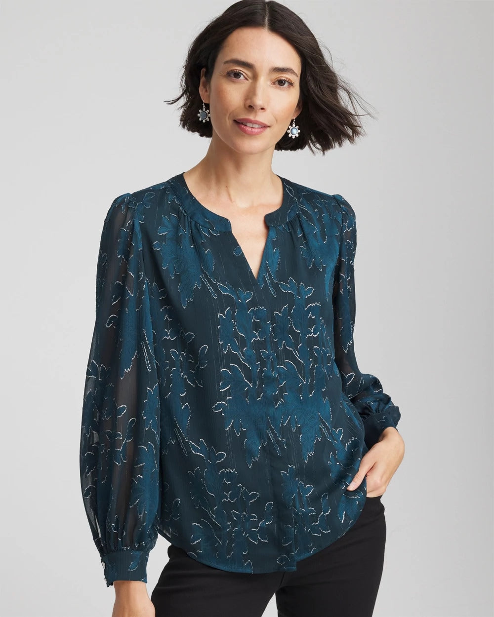 Chico's Women | Novelty Texture Blouse TEAL SHADOW