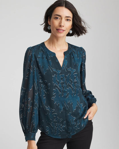 Chico's Women | Novelty Texture Blouse TEAL SHADOW