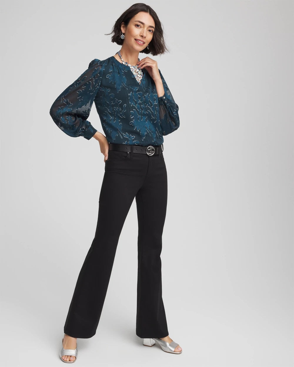 Chico's Women | Novelty Texture Blouse TEAL SHADOW