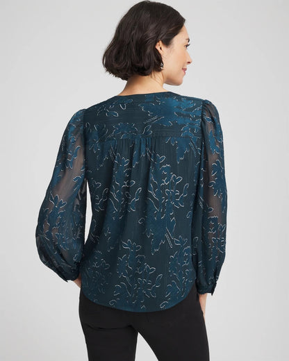 Chico's Women | Novelty Texture Blouse TEAL SHADOW