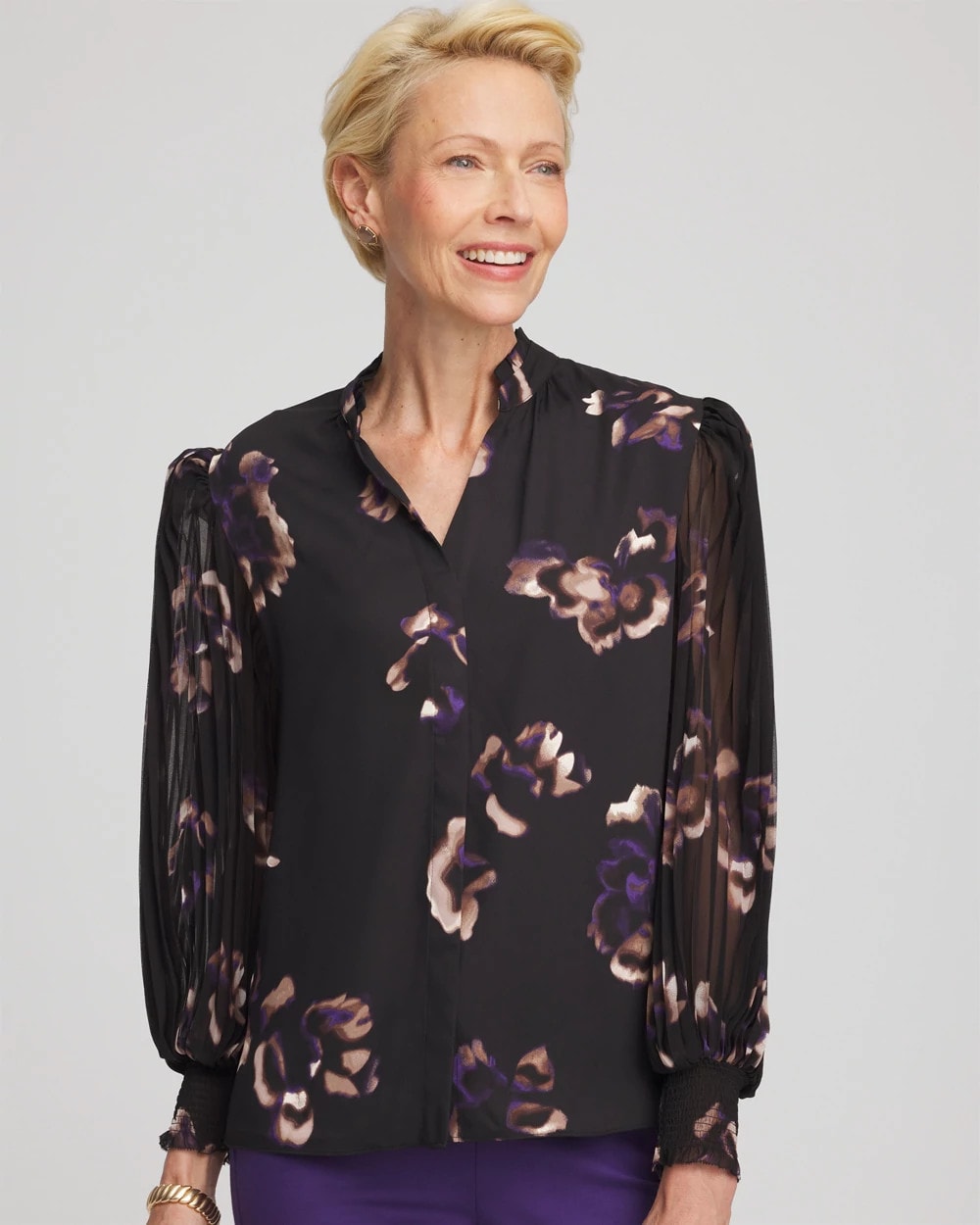 Chico's Women | Fjord Flora Opaque Crepe Blouse BLACK