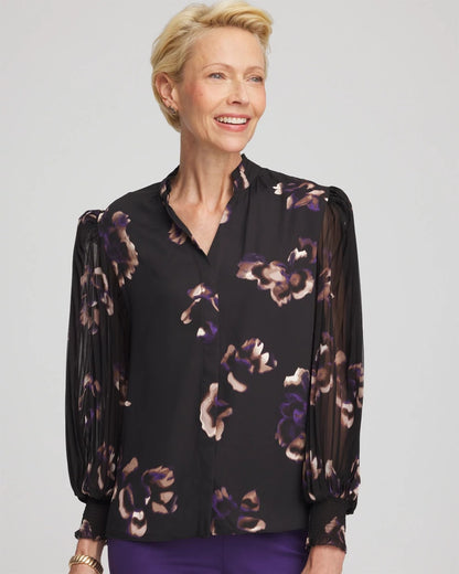 Chico's Women | Fjord Flora Opaque Crepe Blouse BLACK