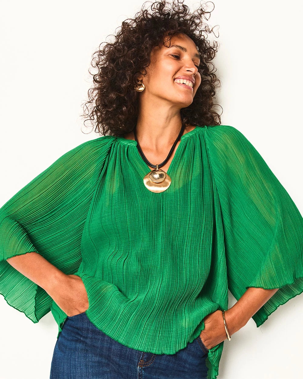 Chico's Women | Textured Pleated Chiffon Blouse JARDIN GREEN