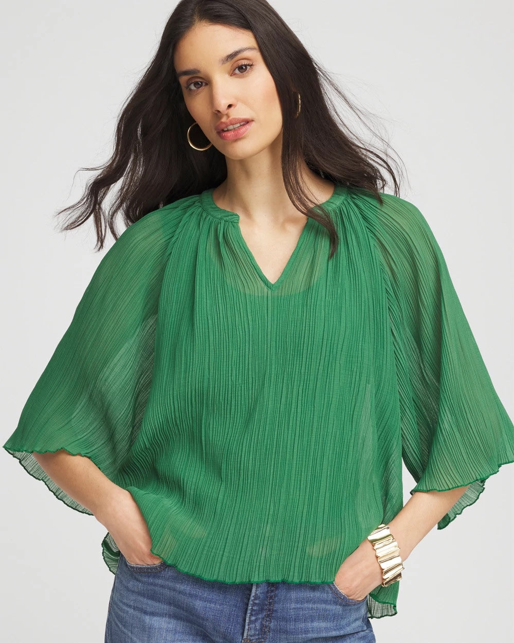 Chico's Women | Textured Pleated Chiffon Blouse JARDIN GREEN