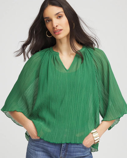 Chico's Women | Textured Pleated Chiffon Blouse JARDIN GREEN