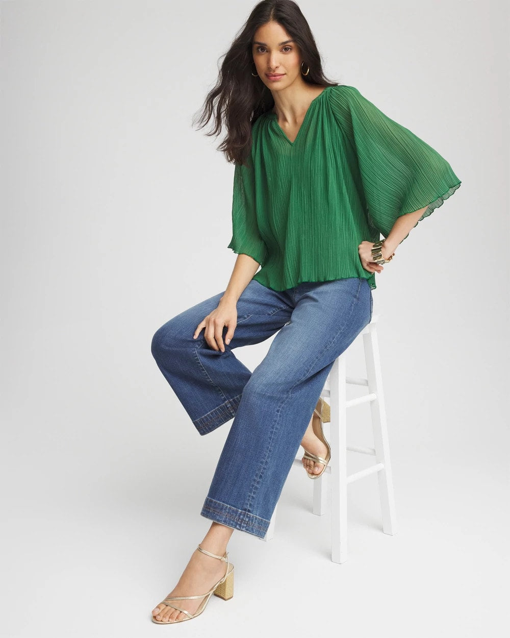 Chico's Women | Textured Pleated Chiffon Blouse JARDIN GREEN