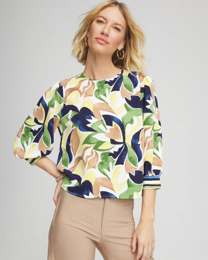Chico's Women | Mod Blooms Matte Satin Pullover PANNA COTTA