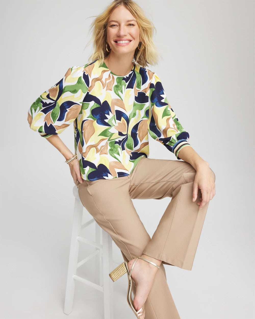 Chico's Women | Mod Blooms Matte Satin Pullover PANNA COTTA