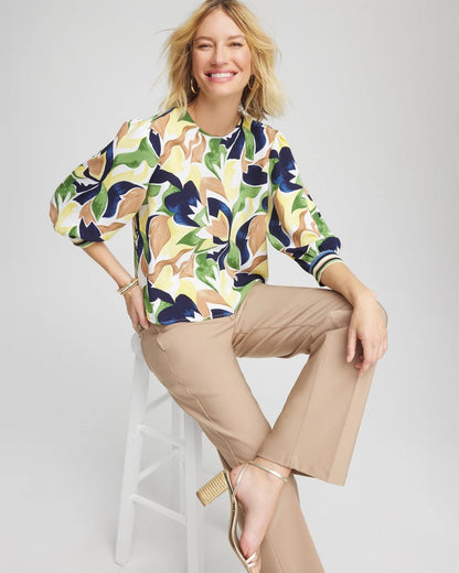 Chico's Women | Mod Blooms Matte Satin Pullover PANNA COTTA
