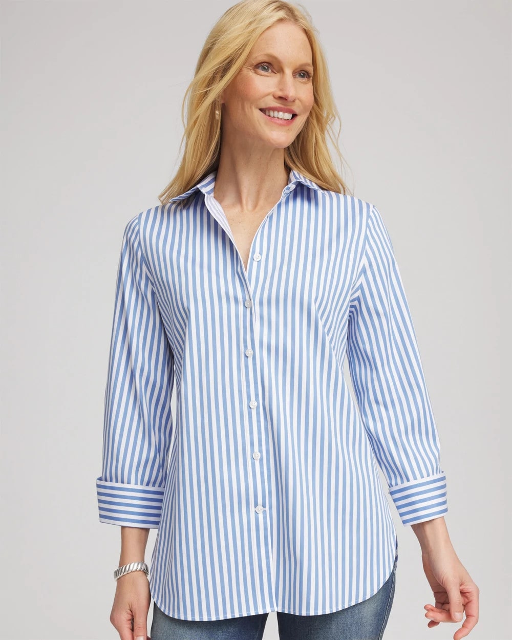 Chico's Women | No Iron™ Stretch Striped Shirt TIDAL BLUE
