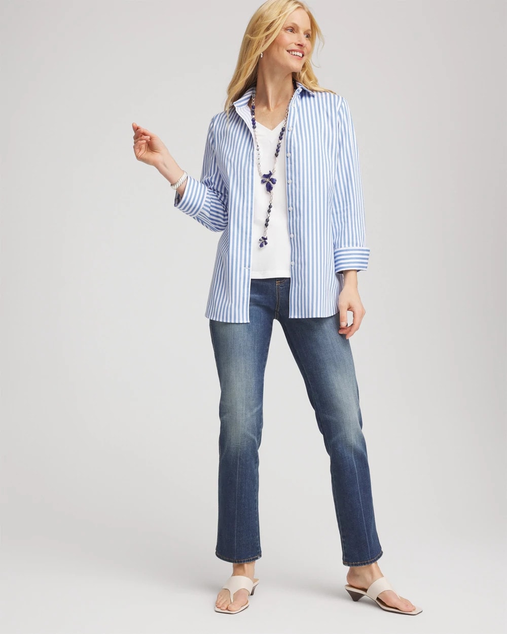 Chico's Women | No Iron™ Stretch Striped Shirt TIDAL BLUE