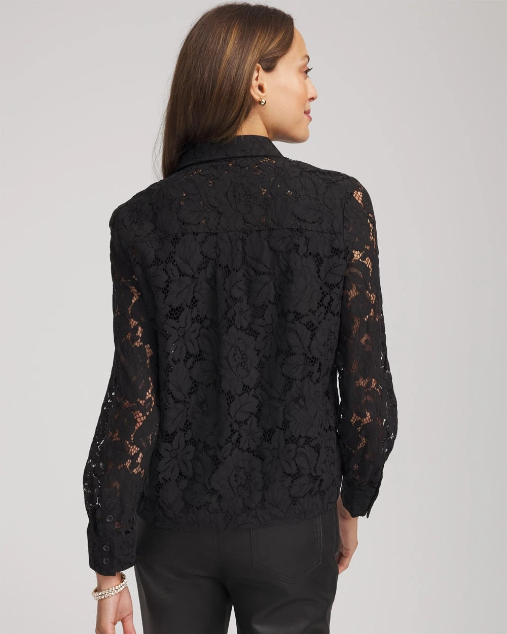 Chico's Women | Classic-Fit Collared Lace Shirt BLACK