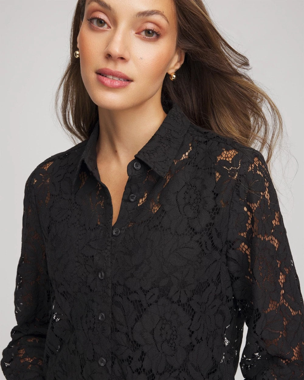 Chico's Women | Classic-Fit Collared Lace Shirt BLACK