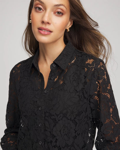 Chico's Women | Classic-Fit Collared Lace Shirt BLACK