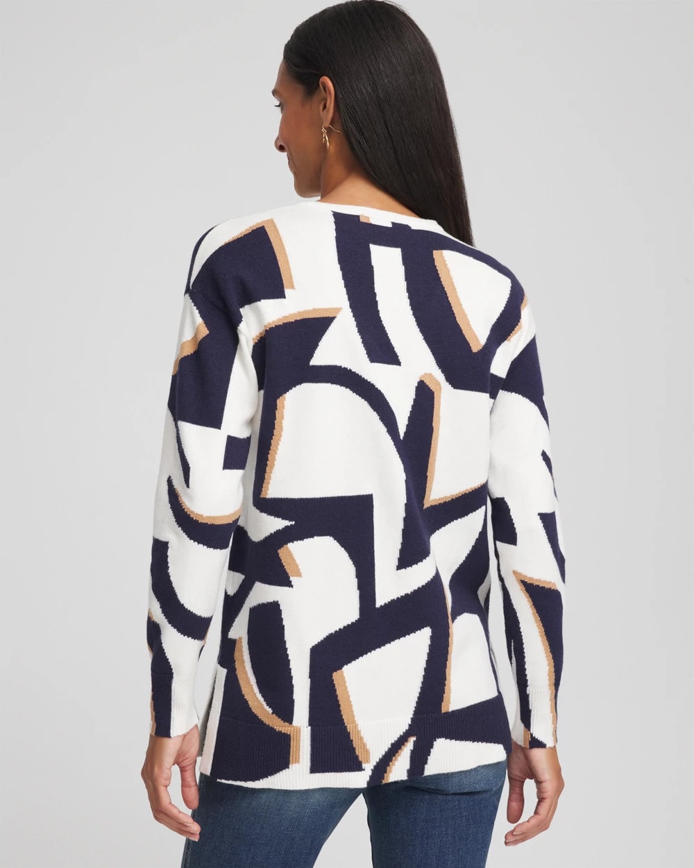 Chico's Women | Geo Intarsia V-Neck Tunic PASSPORT BLUE