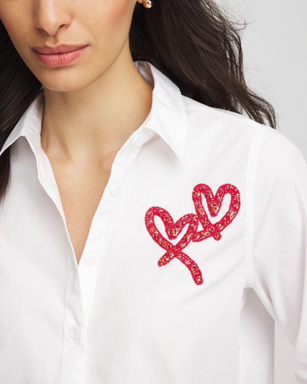 Chico's Women | Crystal Heart Poplin Shirt ALABASTER