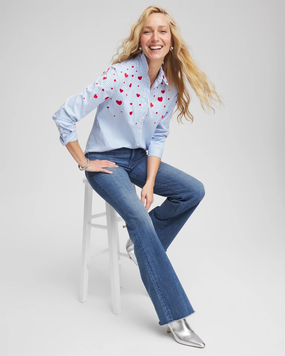 Chico's Women | V-Day Striped Poplin Shirt TIDAL BLUE