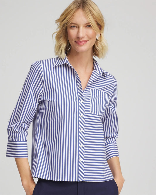 Chico's Women | Stripe Mixing Poplin Shirt HIDDEN SAPPHIRE