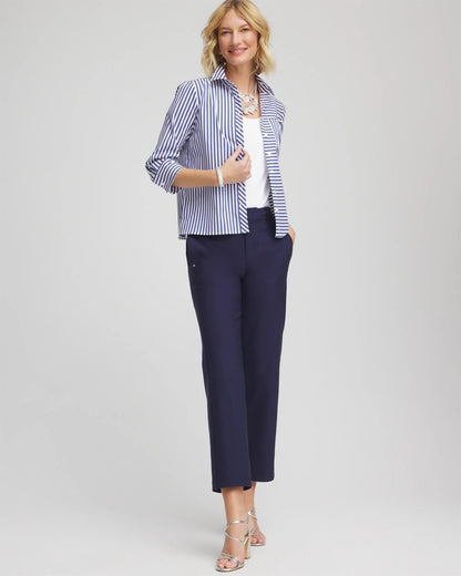 Chico's Women | Stripe Mixing Poplin Shirt HIDDEN SAPPHIRE