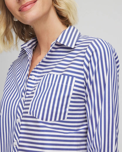 Chico's Women | Stripe Mixing Poplin Shirt HIDDEN SAPPHIRE