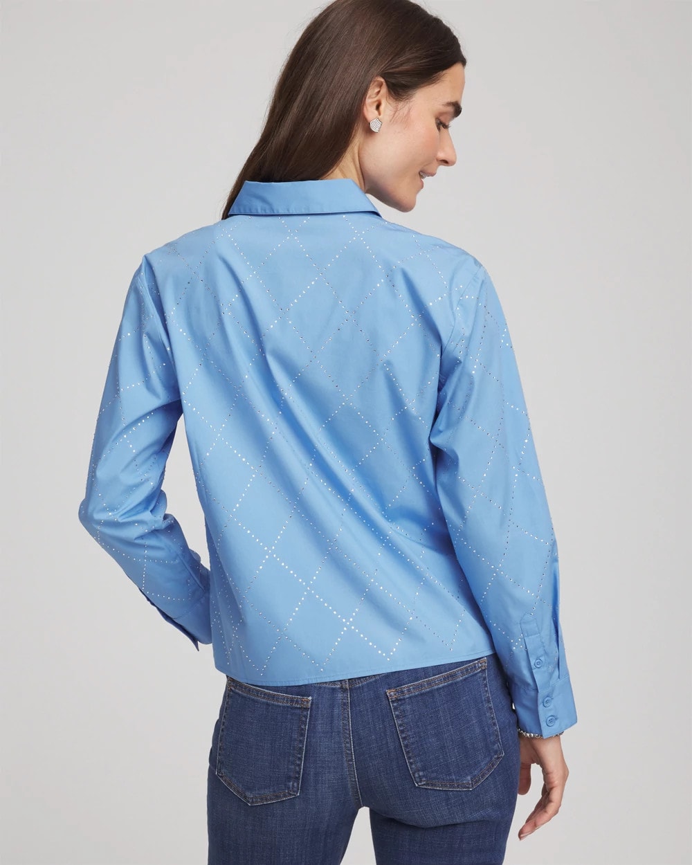 Chico's Women | Embellished Stretch Cotton Collared Shirt TIDAL BLUE