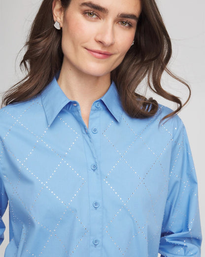 Chico's Women | Embellished Stretch Cotton Collared Shirt TIDAL BLUE