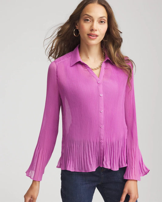Chico's Women | Pleated Georgette Blouse GOOSEBERRY