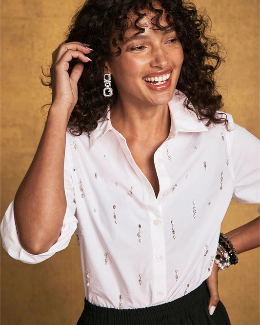 Chico's Women | Jeweled Poplin Shirt ALABASTER
