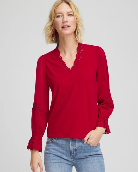 Chico's Women | Lace V-Neck Top CARMINE RED