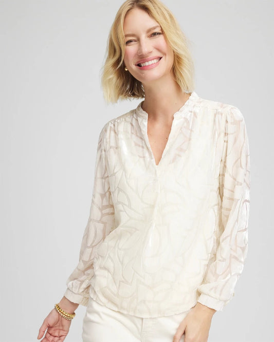 Chico's Women | Cream Burnout Pullover Blouse ENGLISH CREAM
