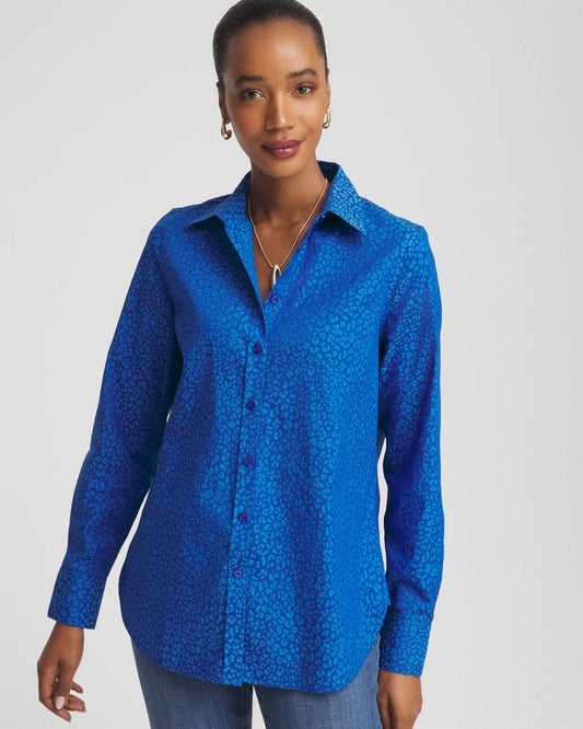 Chico's Women | No Iron™ Jacquard Animal Motif Shirt COBALT STONE