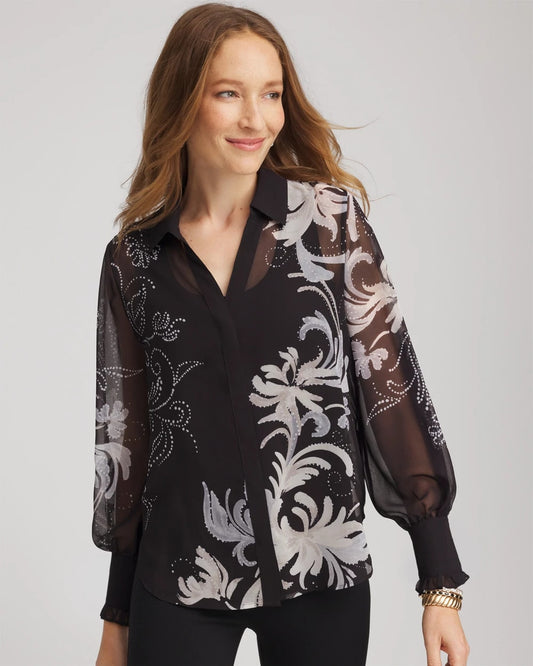 Chico's Women | Georgette Flow Print Blouse BLACK