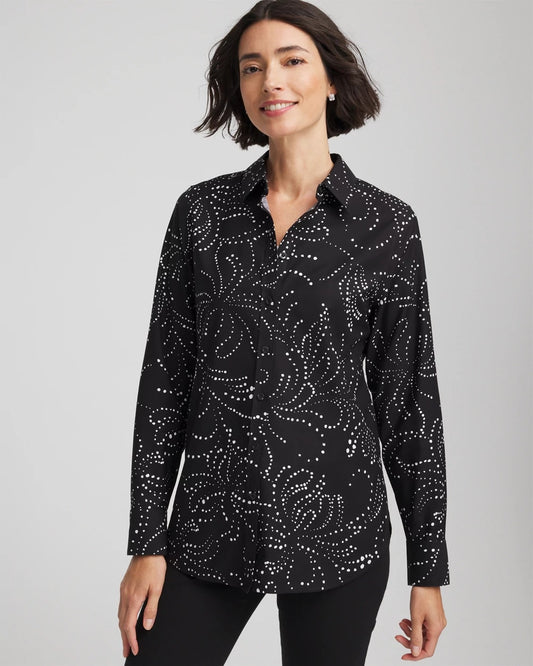 Chico's Women | No Iron™ Findot Print Sateen Shirt BLACK