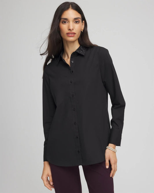 Chico's Women | Tonal Jewels Poplin Shirt BLACK