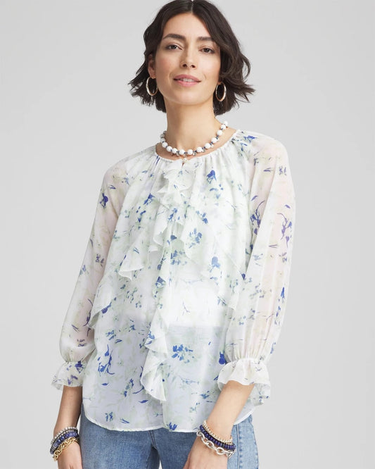 Chico's Women | Georgette Sheer Ruffle Blouse BLUE PEARL